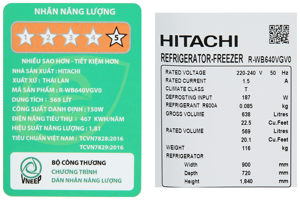 Tủ lạnh Hitachi Inverter 569 lít R-WB640VGV0 GCk