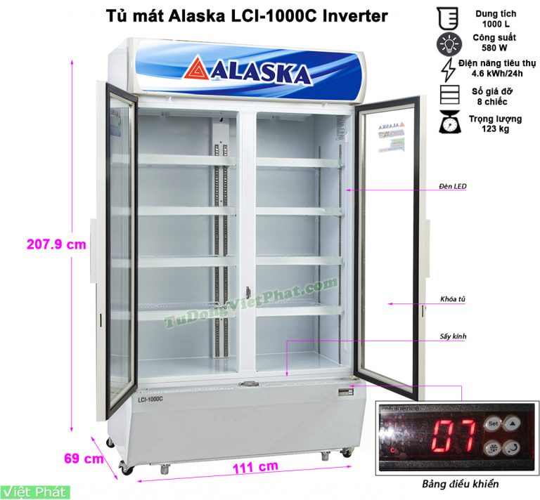 Tủ mát Alaska Inverter 2 cánh 1200 lít LCI-1000C