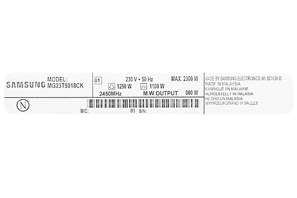 Lò vi sóng có nướng Samsung MG23T5018CK/SV 23 Lít