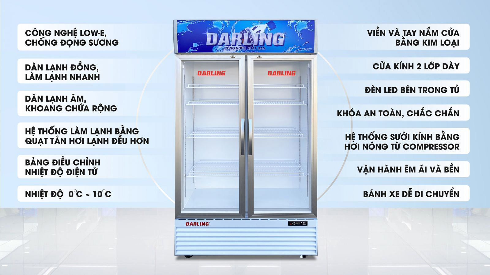 Tủ mát Darling đèn LED 630L DL-7000A2