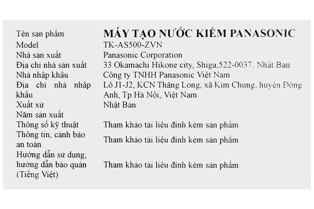 Máy lọc nước điện giải ion kiềm Panasonic TK-AS500-ZVN 3 tấm điện cực