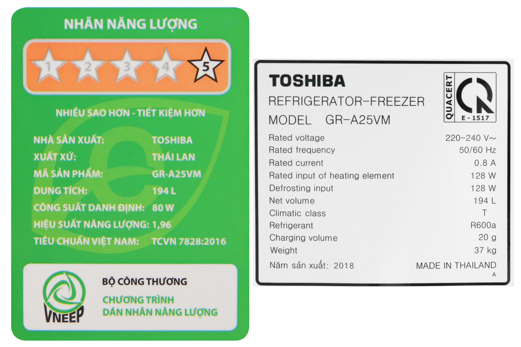 Tủ lạnh Toshiba Inverter 194 lít GR-A25VM (UKG1)