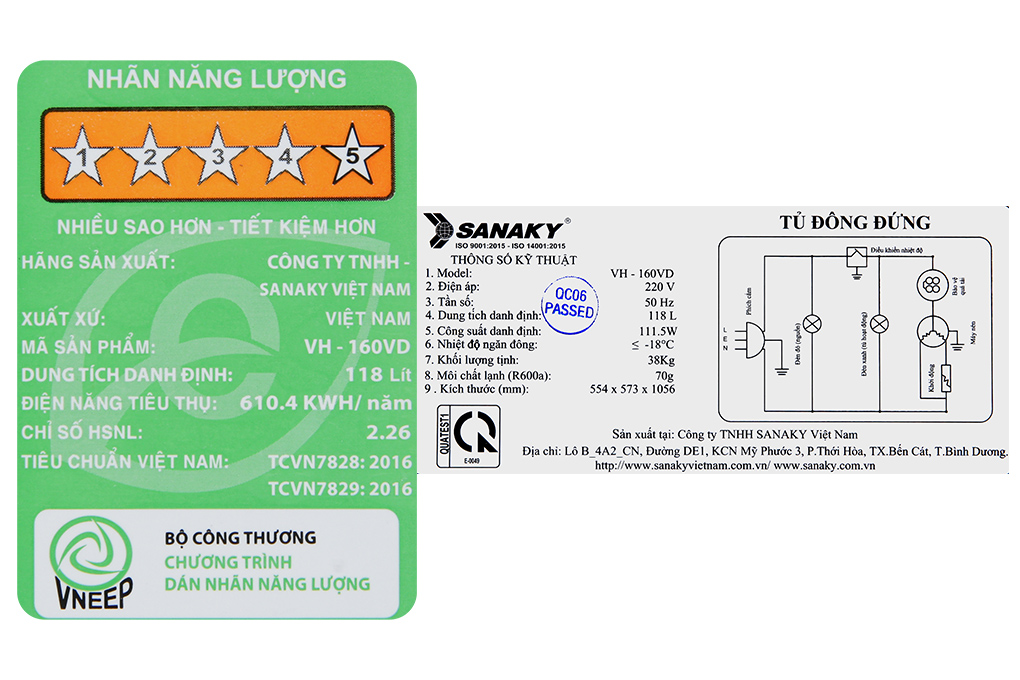 Tủ đông Sanaky 4 ngăn 118 lít VH-160VD