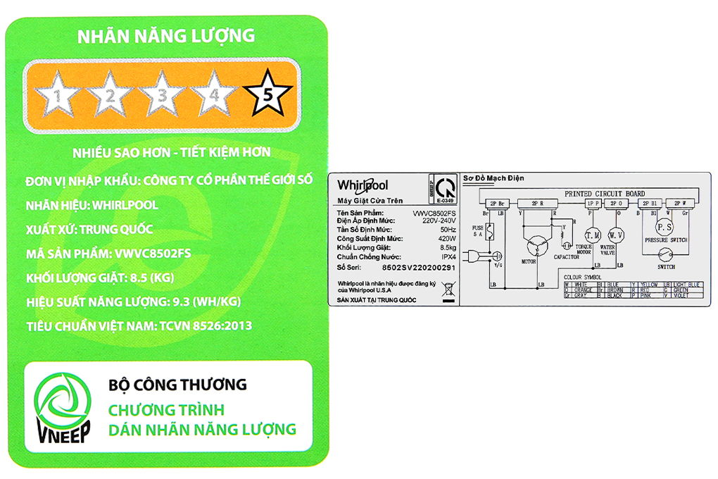 Máy giặt Whirlpool 8.5 kg VWVC8502FS