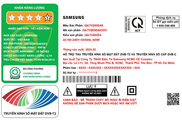 Smart Tivi QLED Samsung 4K 75 inch QA75Q80D model 2024