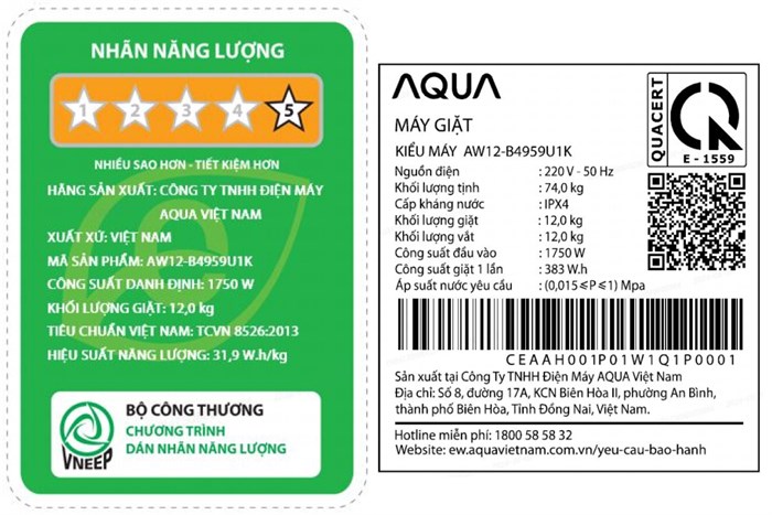 Máy giặt Aqua Inverter 12 kg AW12-B4959U1K(B) model 2024