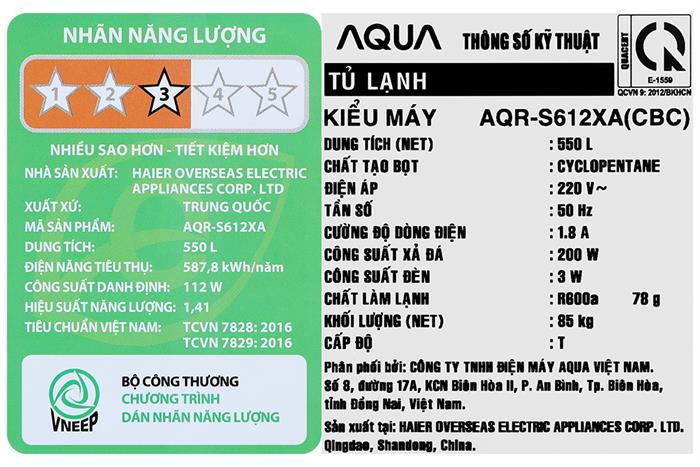 Tủ lạnh Aqua Inverter 550 lít Side By Side AQR-S612XA(CBC) model 2024