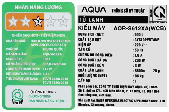 Tủ lạnh Aqua Inverter 550 lít Side By Side AQR-S612XA(WCB) model 2024