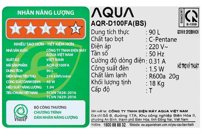 Tủ lạnh Aqua 90 lít AQR-D100FA(BS) model 2024