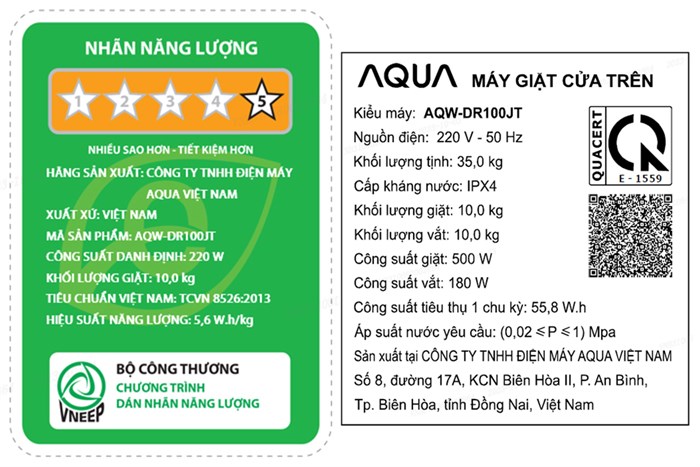 Máy giặt AQUA AQW DR100JT-BK
