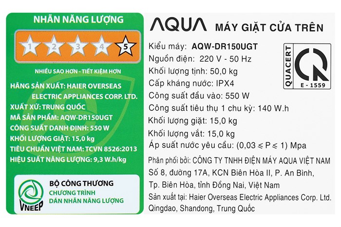 Máy giặt Aqua AQW DR150UGT PS