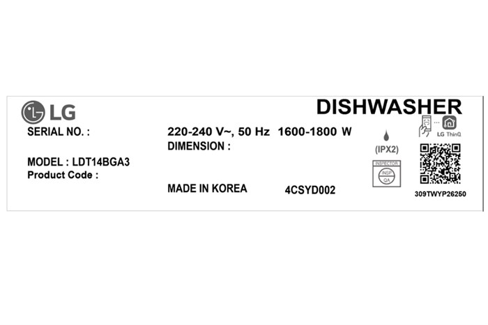 Máy rửa chén độc lập LG LDT14BGA3 Model 2024