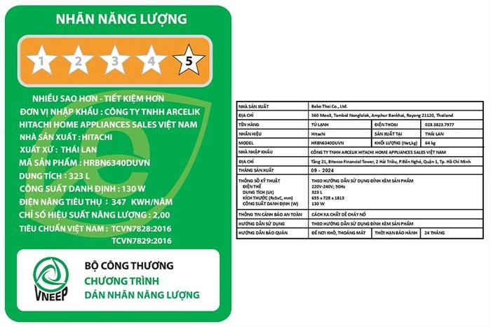 Tủ lạnh Hitachi Inverter 323 lít HRBN6340DUVN MODEL 2024