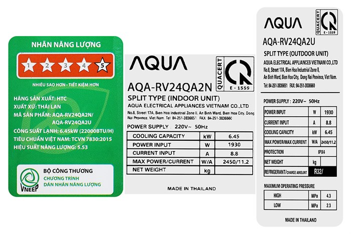 Điều hòa AQUA Inverter 22000 BTU AQA-RV24QA2 model 2024