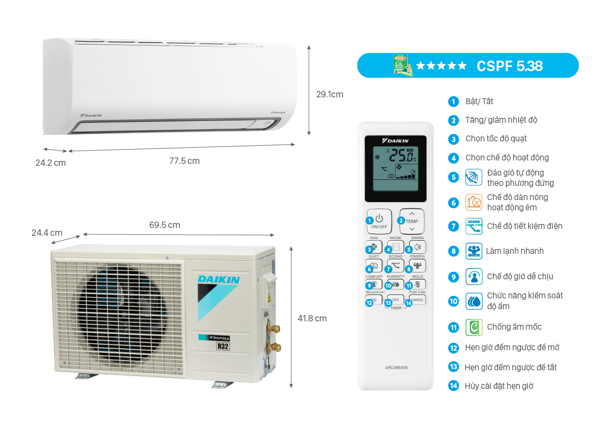Điều hòa Daikin 1 chiều FTKB35ZVMV Inverter 12000BTU MODEL 2025