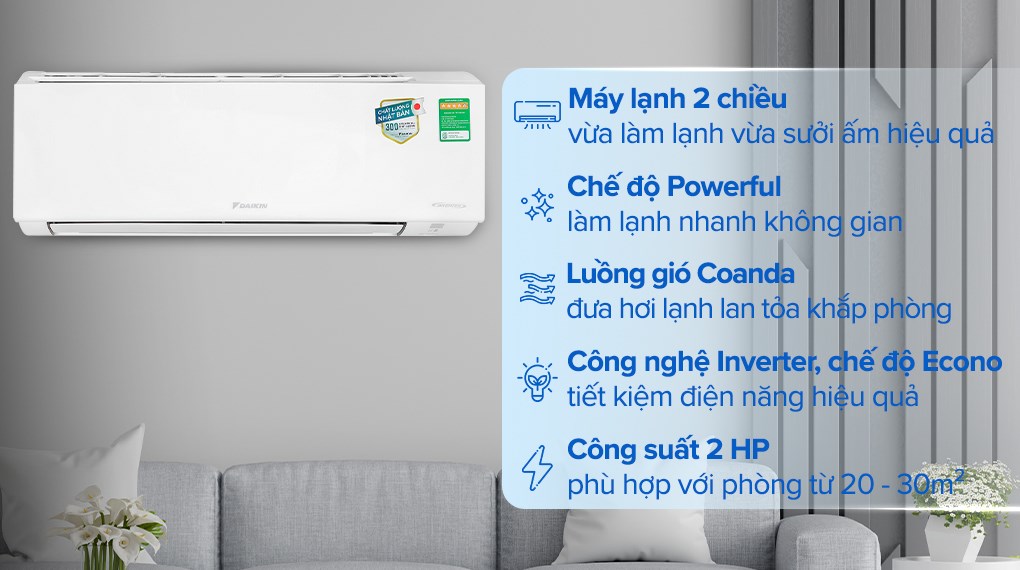 Máy lạnh 2 chiều Daikin Inverter 2 HP FTHF50VAVMV (MODEL 2023)