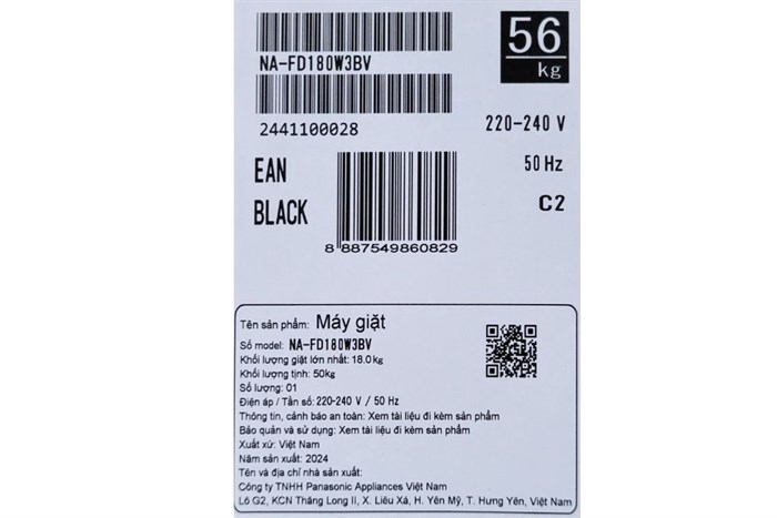 Máy giặt Panasonic Inverter 18 kg NA-FD180W3BV MODEL 2024