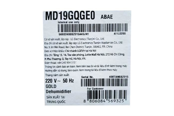 Máy hút ẩm LG Dual Inverter 19L MD19GQGE0.ABAE