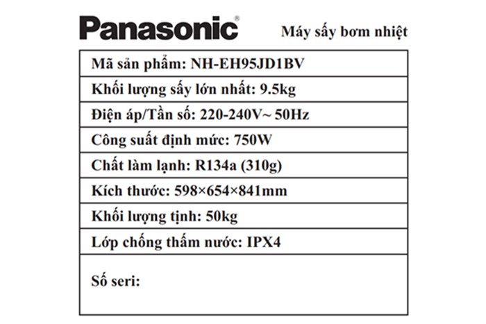 Máy sấy bơm nhiệt Panasonic 9.5 kg NH-EH95JD1BV Model 2024