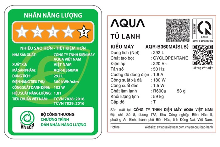 Tủ lạnh Aqua Inverter 292 lít AQR-B360MA(SLB) MODEL 2024