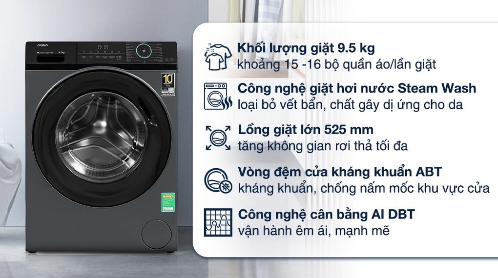 Máy giặt Aqua Inverter 9.5 kg AQD-A952J BK
