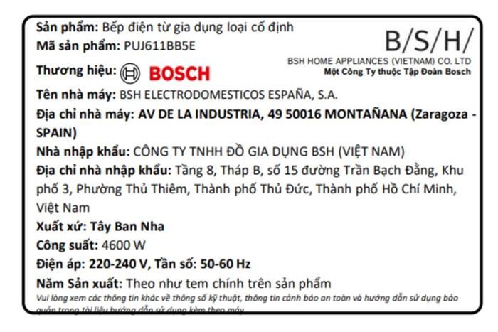Bếp từ 3 vùng nấu lắp âm Bosch PUJ611BB5E