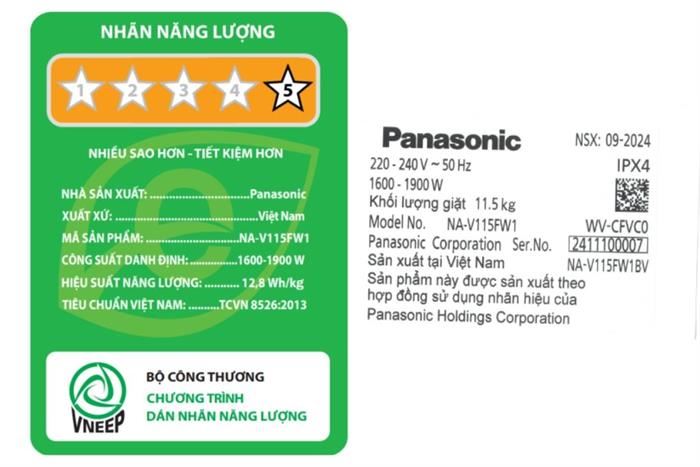 Máy giặt Panasonic Inverter 11.5 kg NA-V115FW1BV MODEL 2024
