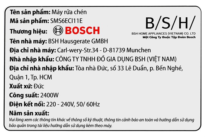 Máy rửa chén độc lập Bosch SMS6ECI11E MODEL 2023