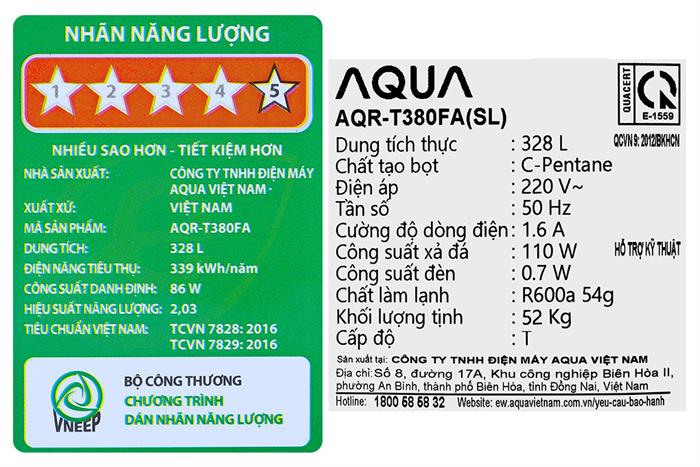 Tủ lạnh Aqua Inverter 328 lít AQR-T380FA(SL) MODEL 2024