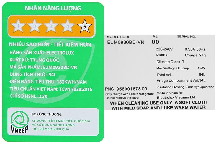 Tủ lạnh Mini Electrolux 94 lít EUM0930BD-VN Chính Hãng