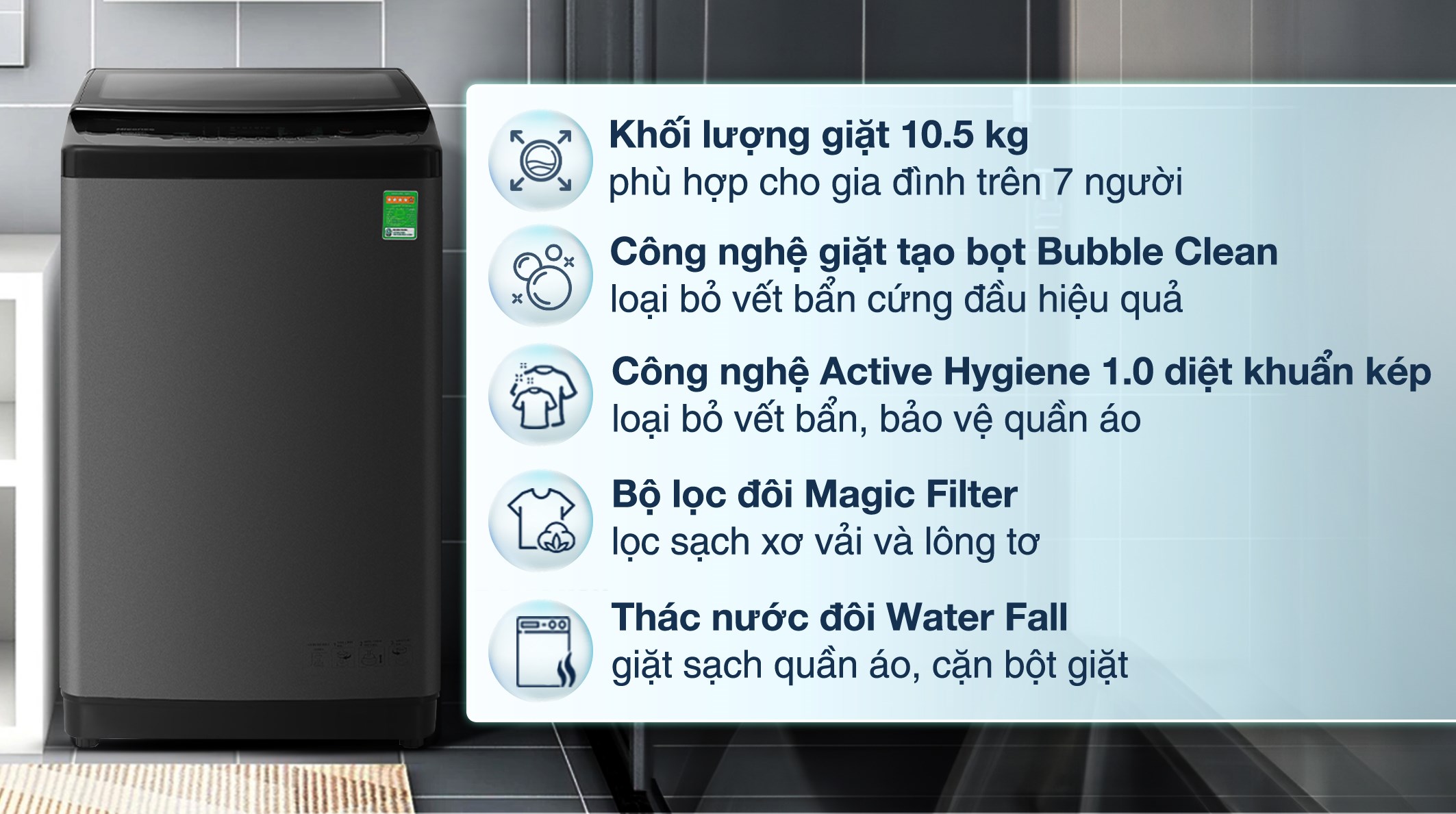 Máy giặt Hisense 10.5 kg WTJA1015UT