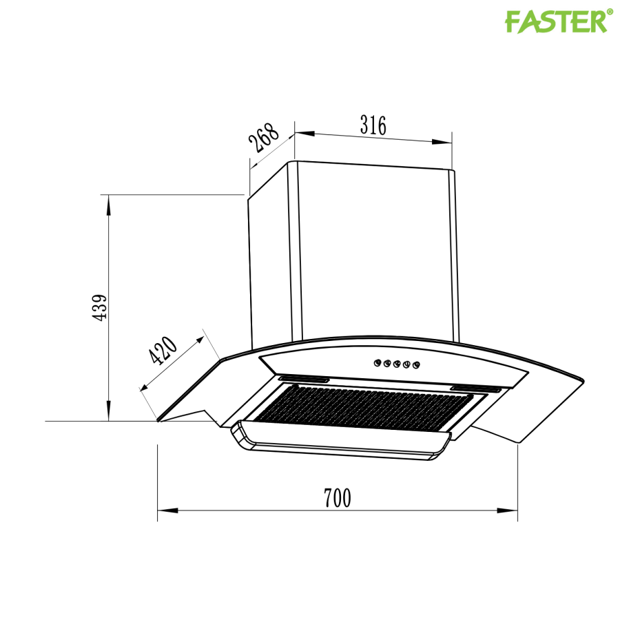 Máy hút khử mùi kính cong FSCH370B