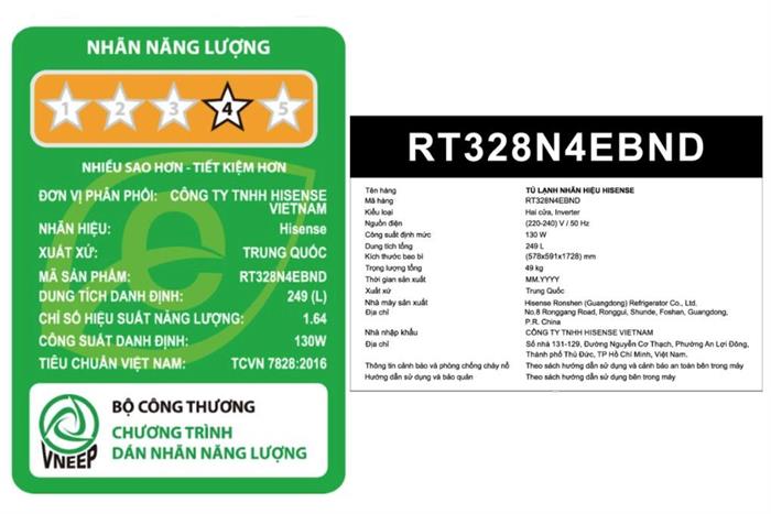 Tủ lạnh Hisense Inverter 249 lít RT328N4EBND
