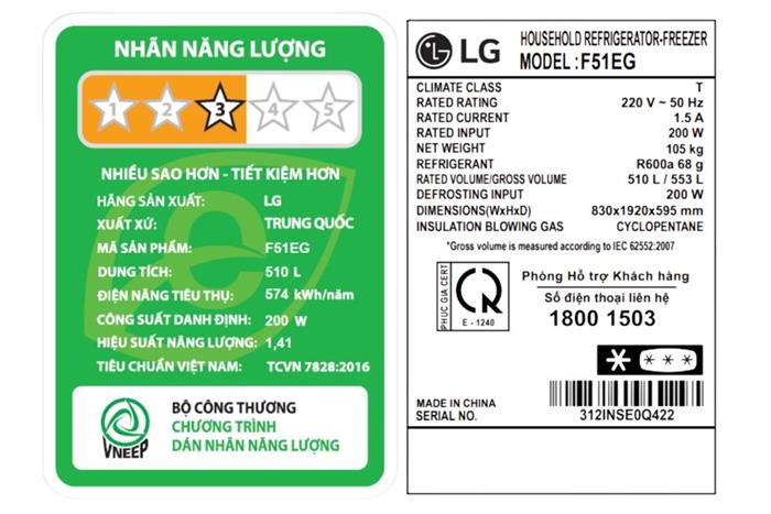Tủ lạnh LG Inverter 510 lít Multi Door F51EG Model 2025