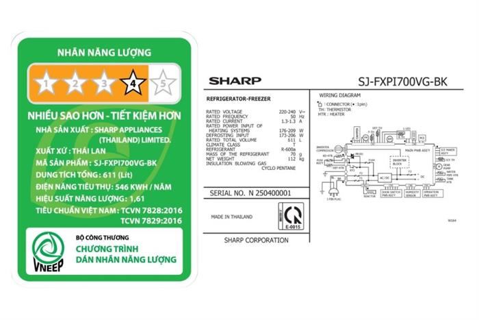 Tủ lạnh Sharp Inverter 611 lít Multi Door SJ-FXPI700VG-BK Model 2025