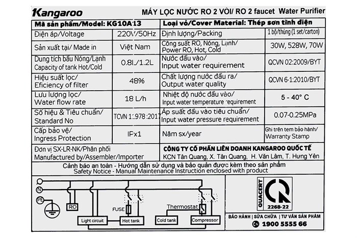 Máy lọc nước RO nóng nguội lạnh Hydrogen Kangaroo KG10A13 10 lõi