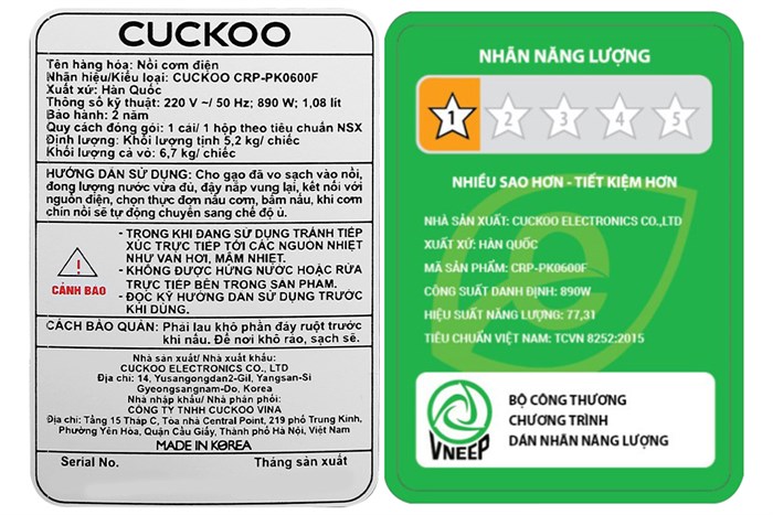 Nồi cơm điện tử áp suất Cuckoo 1.08 lít CRP-PK0600F