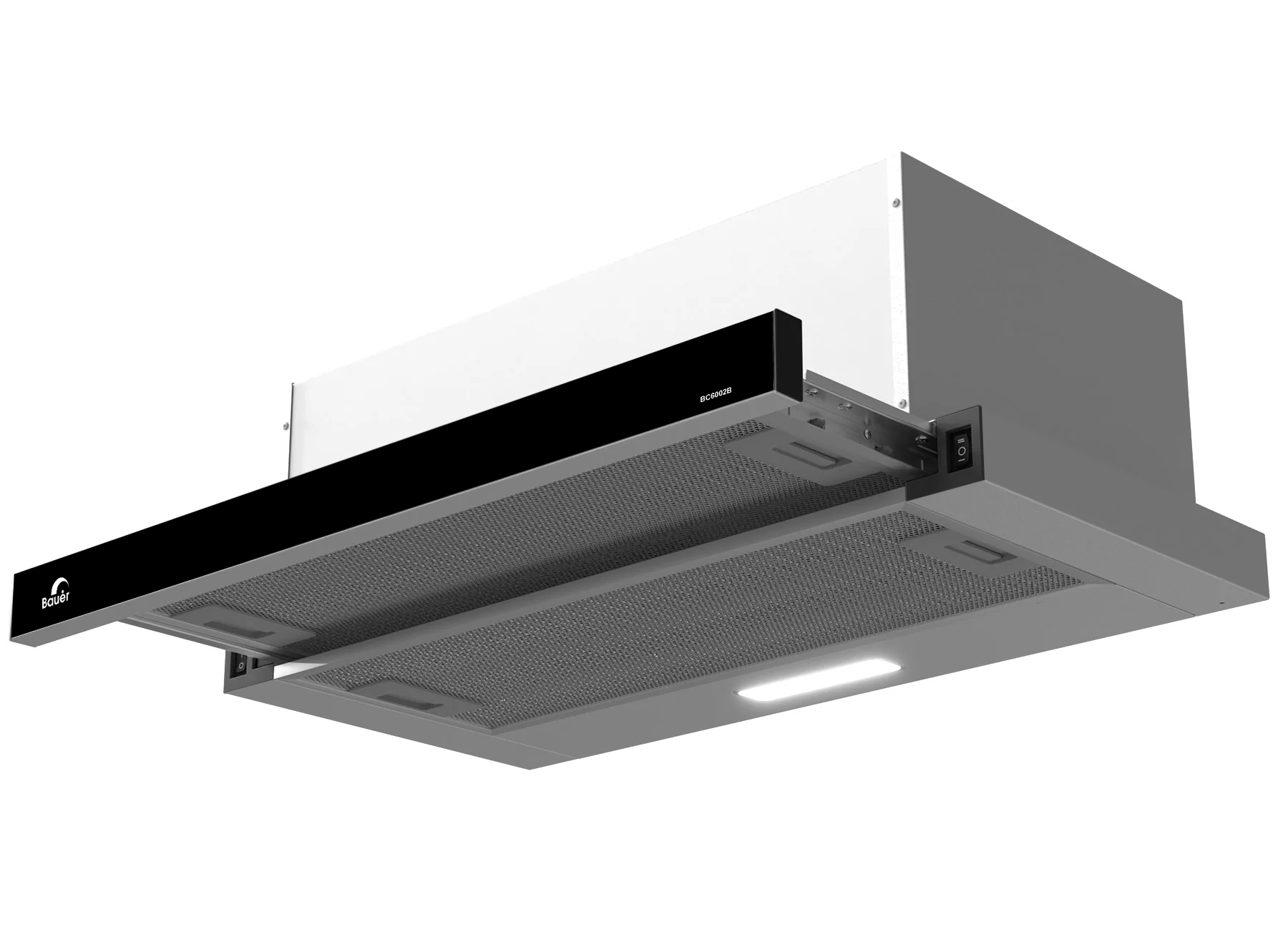 Máy hút mùi âm tủ phím bấm kính đen 60cm Bauer BC6002B