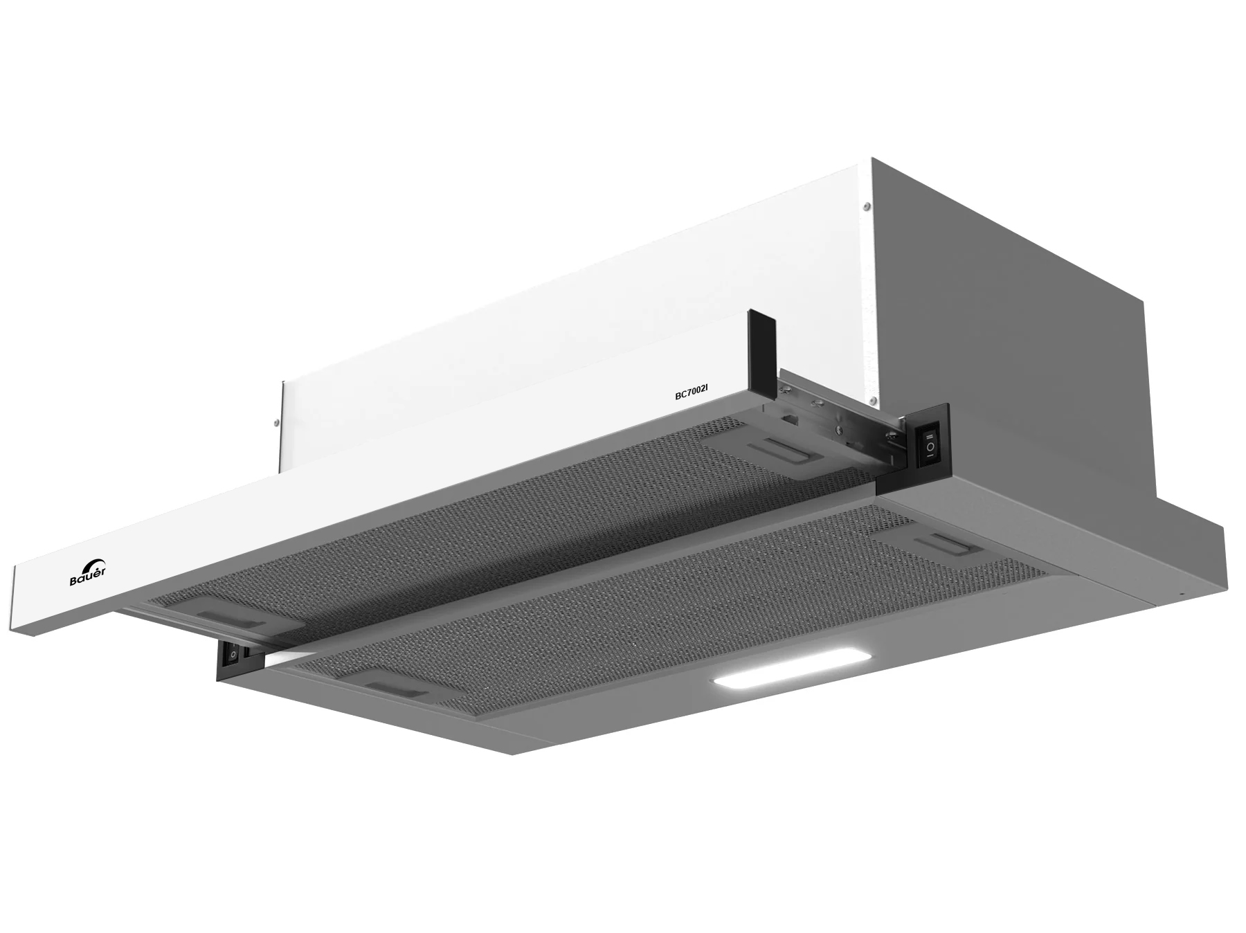 Máy hút mùi âm tủ phím bấm kính trắng 70cm Bauer BC7002I