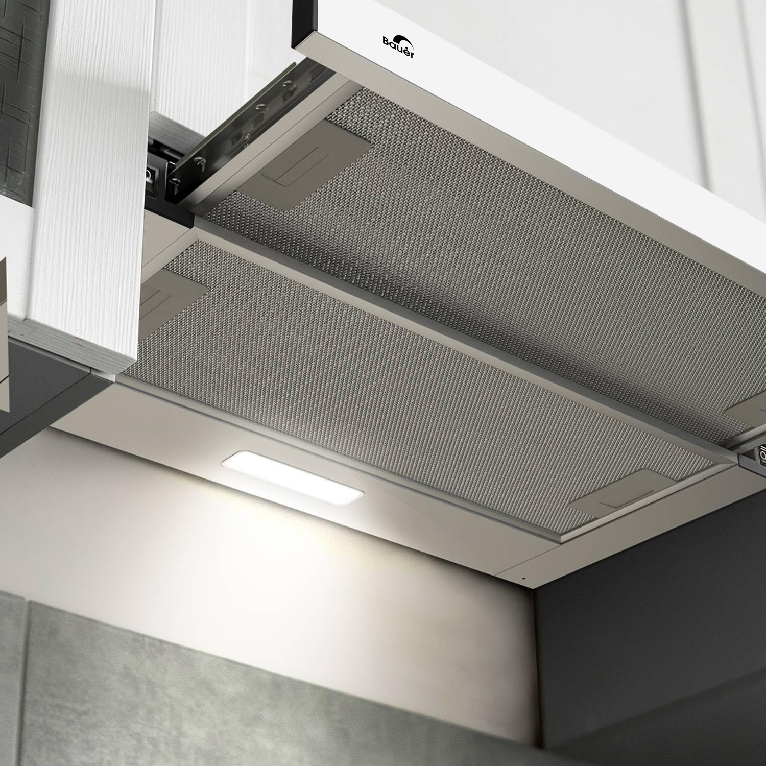 Máy hút mùi âm tủ phím bấm kính trắng 70cm Bauer BC7002I