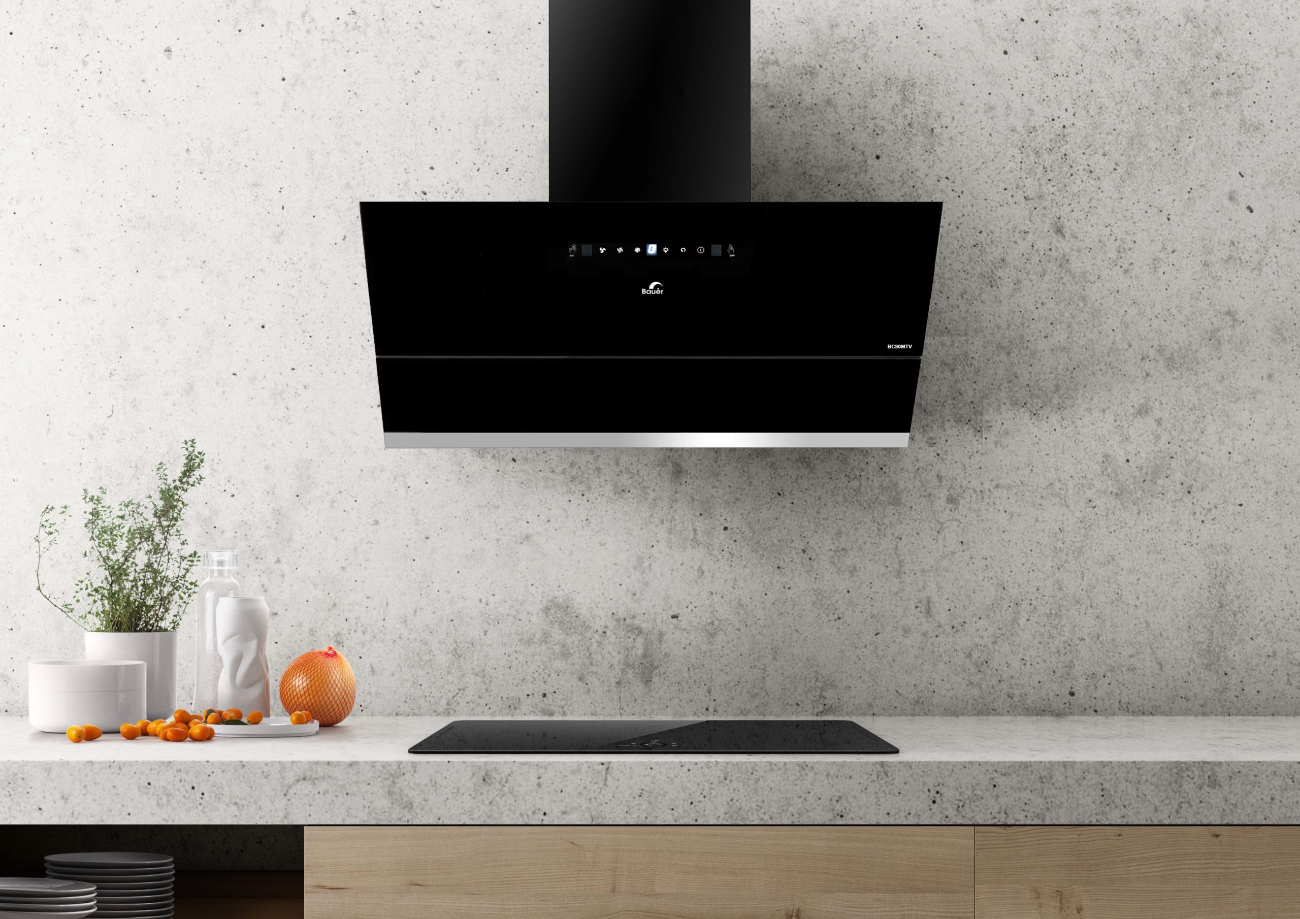 Máy hút mùi áp tường màu đen 90cm Bauer BC90MTV